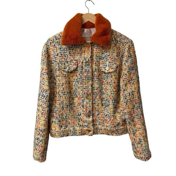MADISON.MAISON Jackets & Blazers - MADISON.MAISON Faux Fur-Collar Tweed Jacket Size Large NWT $795
